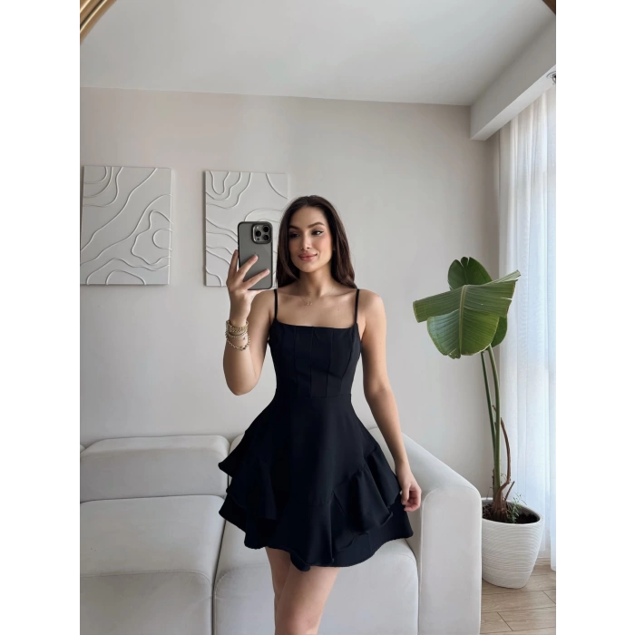 Twist Askılı Prenses Elbise - SİYAH