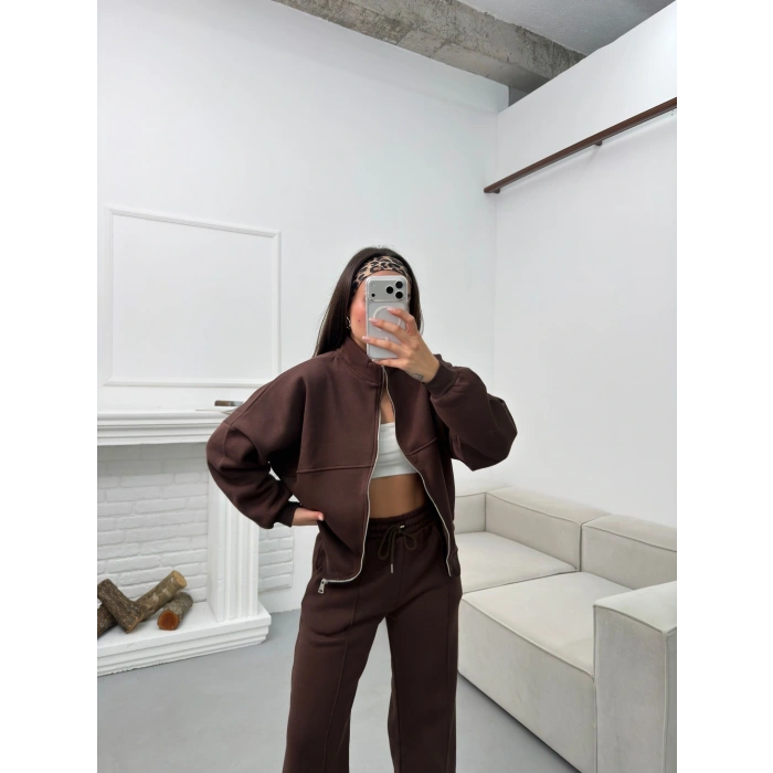 Üç İplik Bİyeli Eşofman Takımı - KAHVE