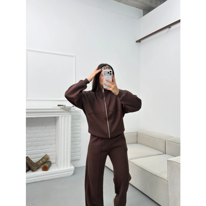 Üç İplik Bİyeli Eşofman Takımı - KAHVE