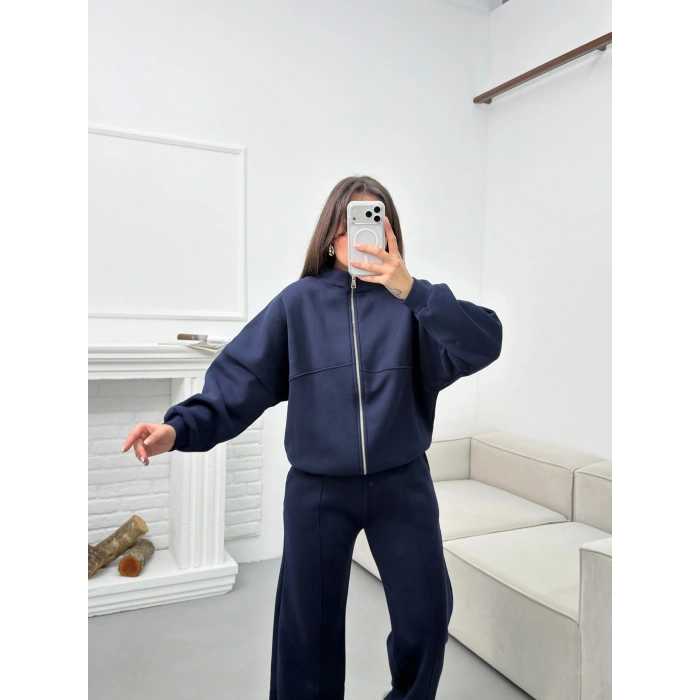 Üç İplik Bİyeli Eşofman Takımı - LACİVERT