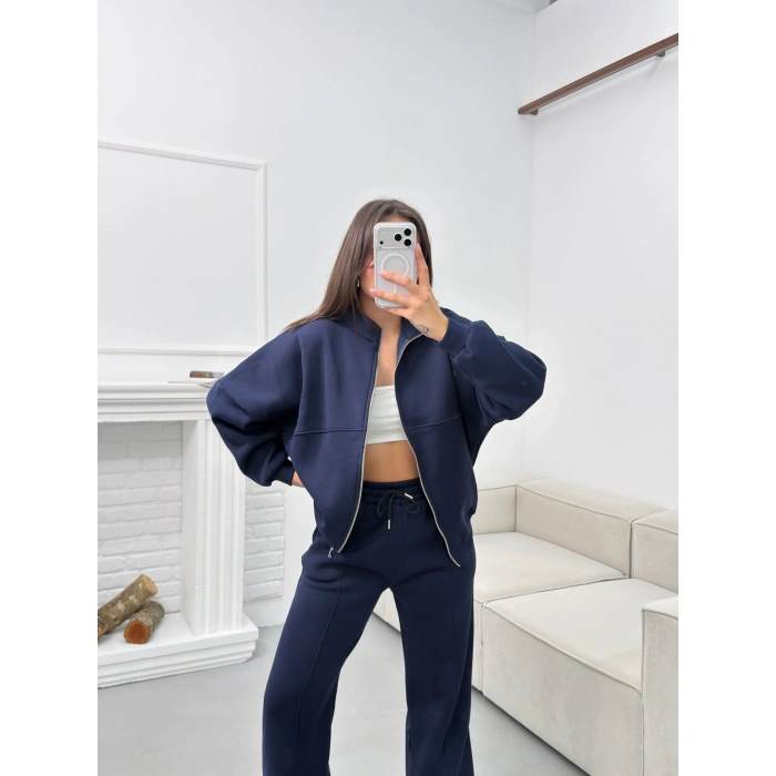 Üç İplik Bİyeli Eşofman Takımı - LACİVERT