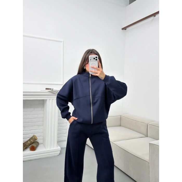 Üç İplik Bİyeli Eşofman Takımı - LACİVERT