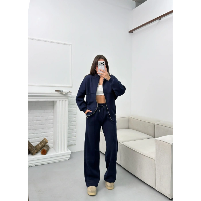 Üç İplik Bİyeli Eşofman Takımı - LACİVERT