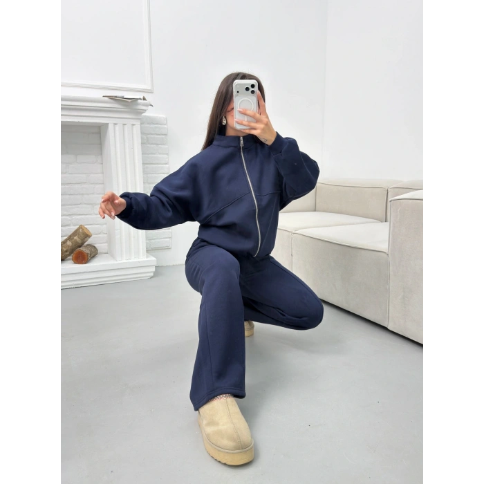 Üç İplik Bİyeli Eşofman Takımı - LACİVERT