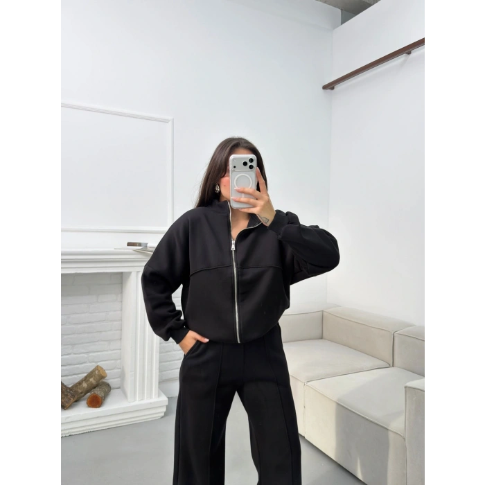 Üç İplik Bİyeli Eşofman Takımı - SİYAH