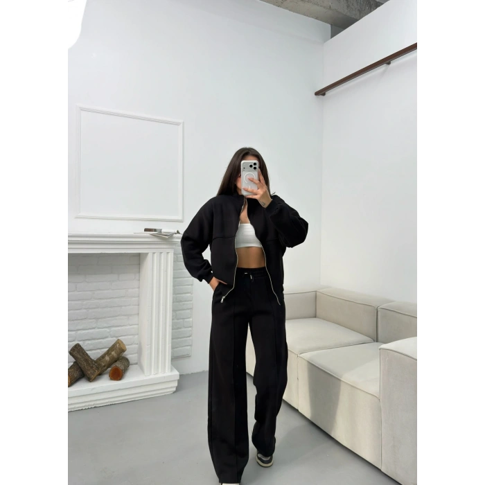 Üç İplik Bİyeli Eşofman Takımı - SİYAH