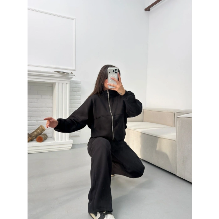 Üç İplik Bİyeli Eşofman Takımı - SİYAH