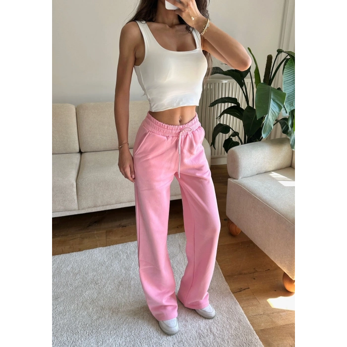 Üç İplik Yüksek Bel Eşofman - PEMBE