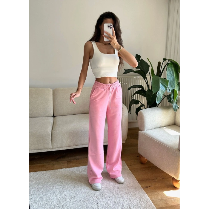 Üç İplik Yüksek Bel Eşofman - PEMBE