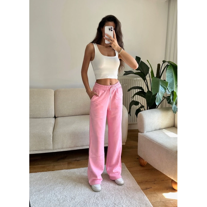 Üç İplik Yüksek Bel Eşofman - PEMBE
