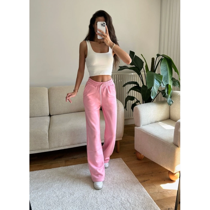 Üç İplik Yüksek Bel Eşofman - PEMBE
