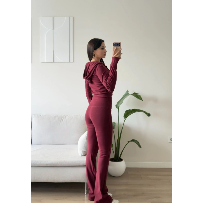 Üçlü Garnili Hırkalı Takım - BORDO