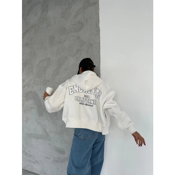 U.S.A California Unisex Oversize Hırka-BEYAZ