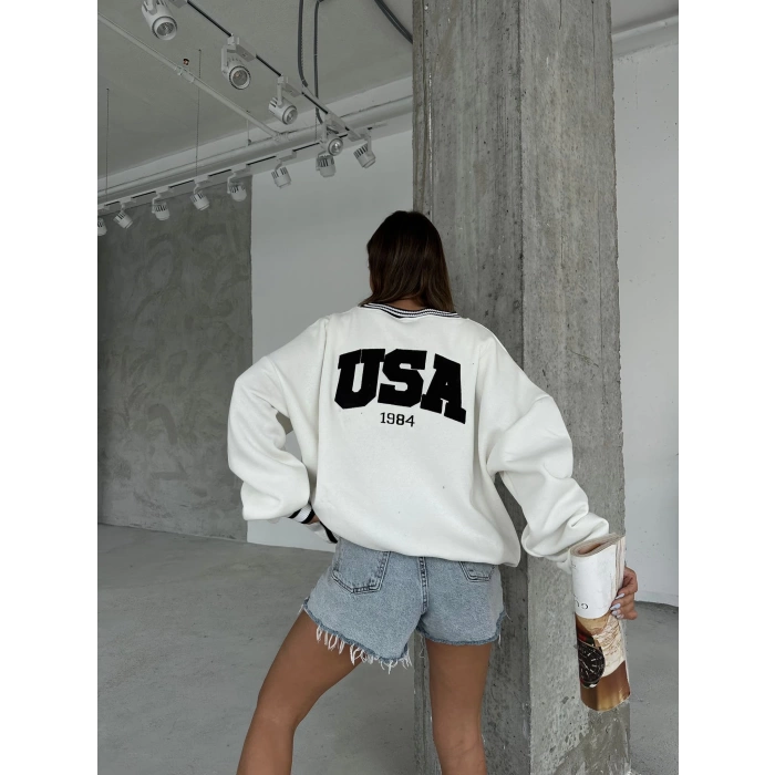 USA Unisex Oversize Sweat-BEYAZ