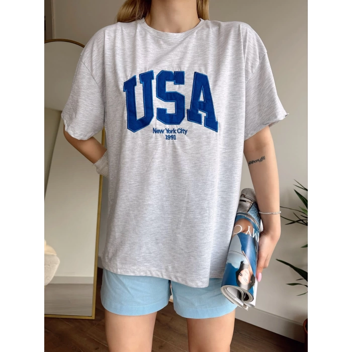 USA Unisex Oversize T-shirt-GRİ