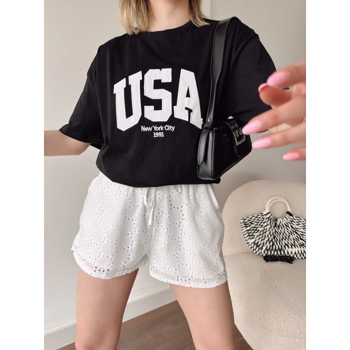 USA Unisex Oversize T-shirt-SİYAH