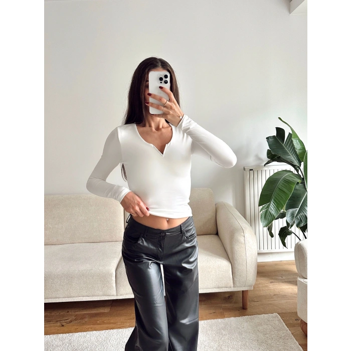 V Detay Sandy Bluz - BEYAZ