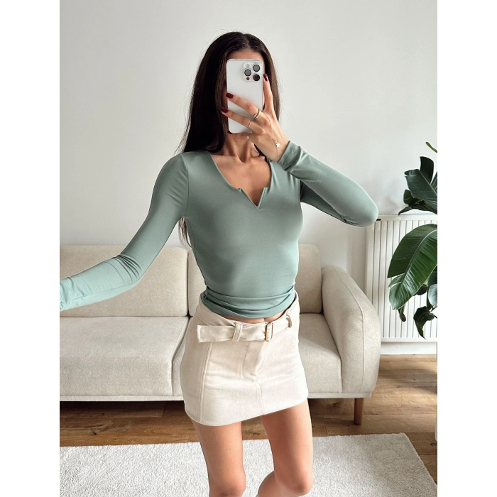 V Detay Sandy Bluz - YEŞİL