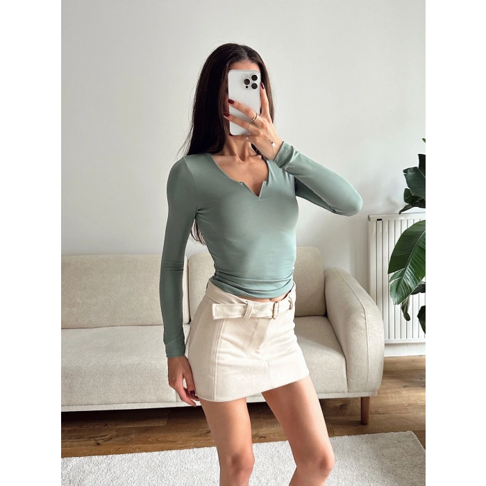 V Detay Sandy Bluz - YEŞİL