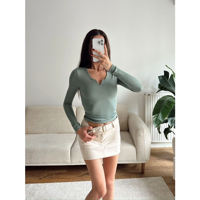 V Detay Sandy Bluz - YEŞİL