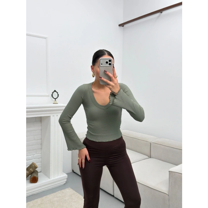 V Yaka Kol İspanyol Crop - YEŞİL