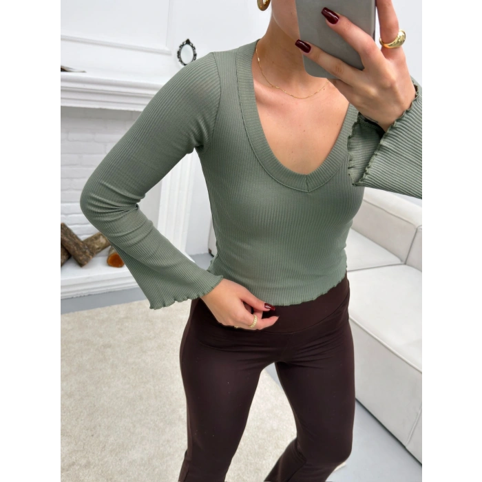 V Yaka Kol İspanyol Crop - YEŞİL