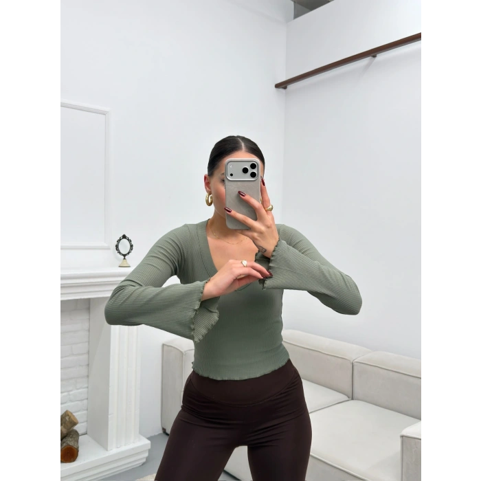 V Yaka Kol İspanyol Crop - YEŞİL