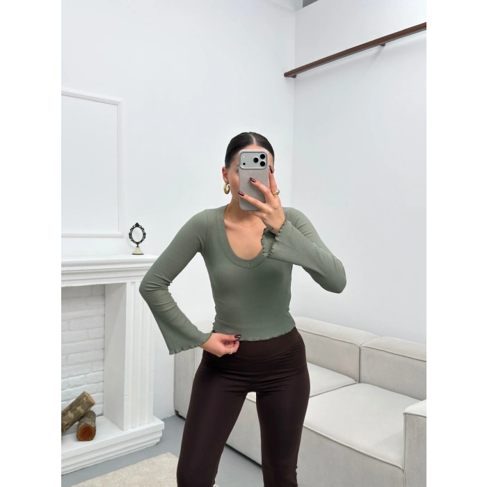 V Yaka Kol İspanyol Crop - YEŞİL