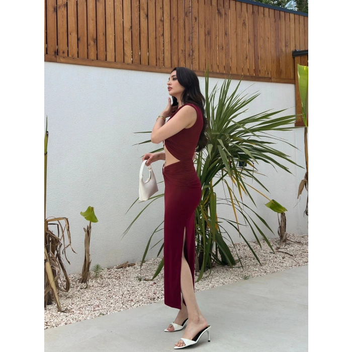 V Yaka Pencere Detay Elbise - BORDO