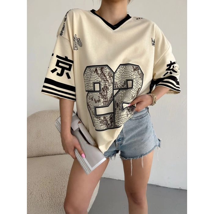 V Yaka Unisex Oversize T-shirt