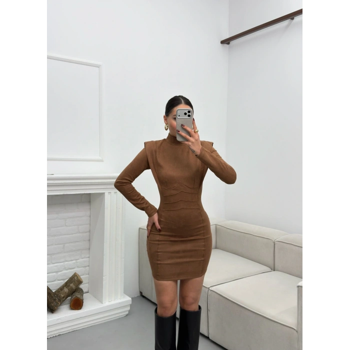 Vatkalı Bel Korse Elbise - TABA