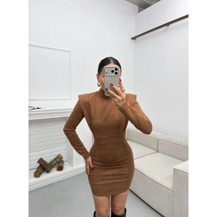 Vatkalı Bel Korse Elbise - TABA