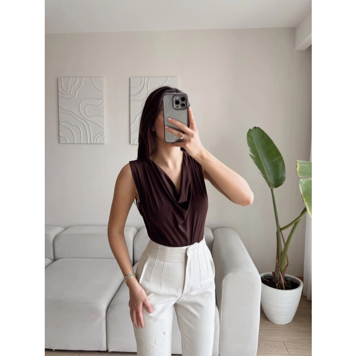 Kolsuz Degaje Bodysuit - KAHVE