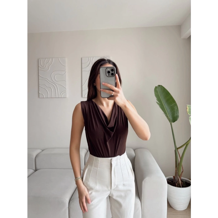 Kolsuz Degaje Bodysuit - KAHVE