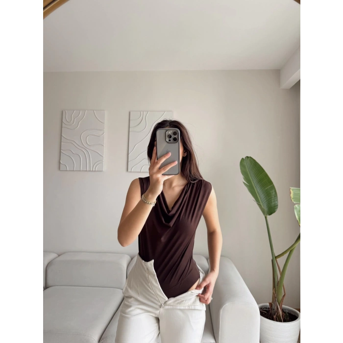 Kolsuz Degaje Bodysuit - KAHVE