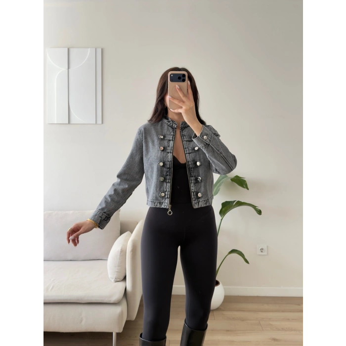 Vintage Düğmeli Denim Ceket - FÜME