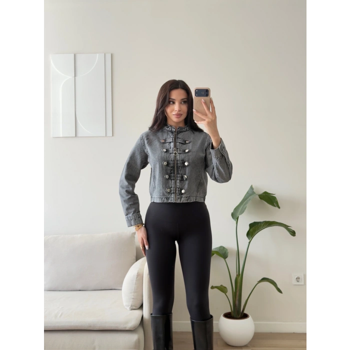 Vintage Düğmeli Denim Ceket - FÜME