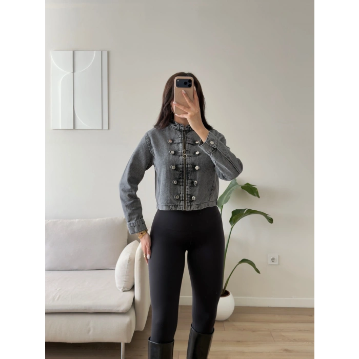 Vintage Düğmeli Denim Ceket - FÜME