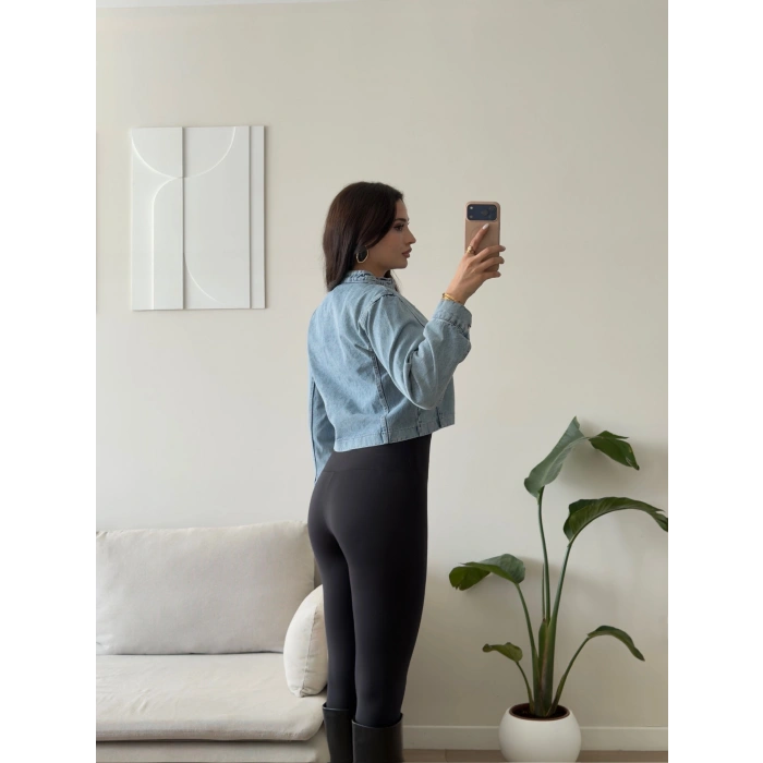 Vintage Düğmeli Denim Ceket - MAVİ