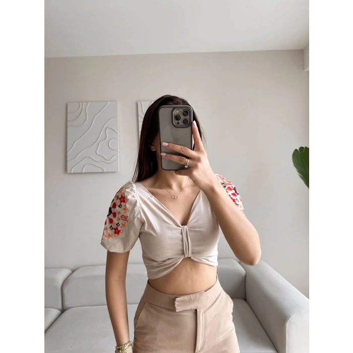 Vintage Karpuz Kol Crop - BEJ