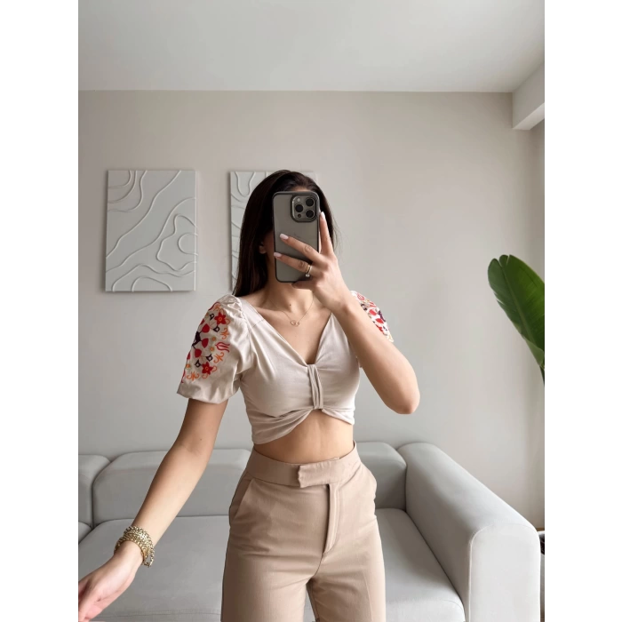 Vintage Karpuz Kol Crop - BEJ