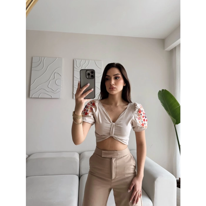 Vintage Karpuz Kol Crop - BEJ