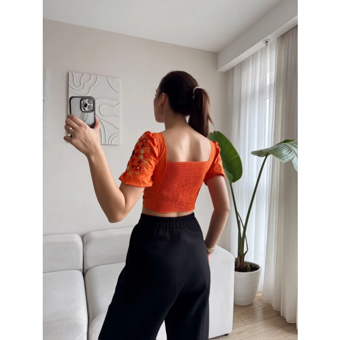 Vintage Karpuz Kol Crop - TURUNCU