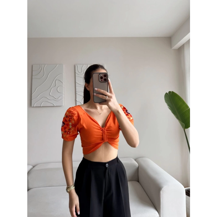 Vintage Karpuz Kol Crop - TURUNCU