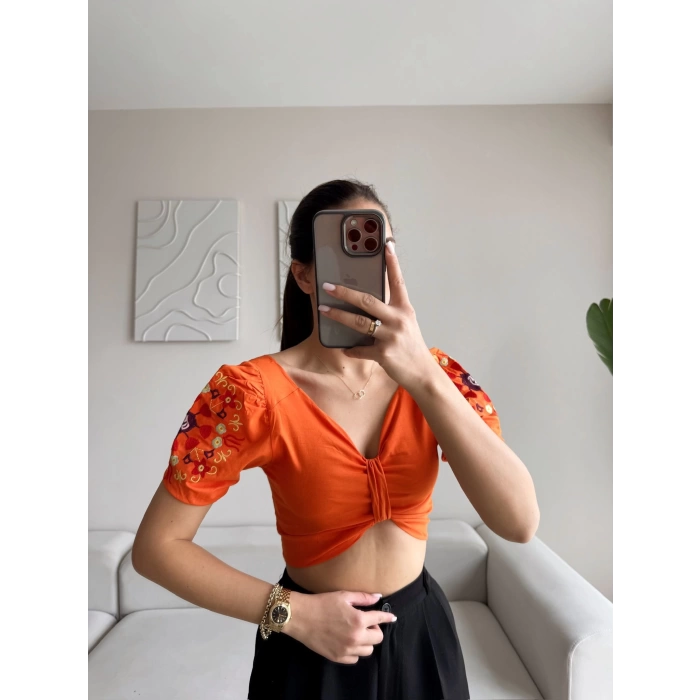 Vintage Karpuz Kol Crop - TURUNCU