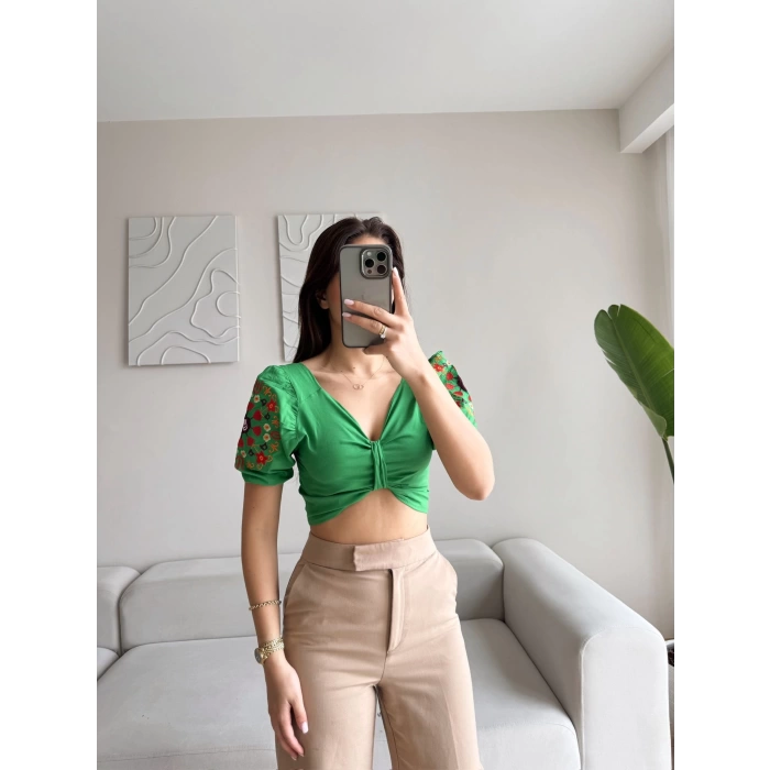 Vintage Karpuz Kol Crop - YEŞİL