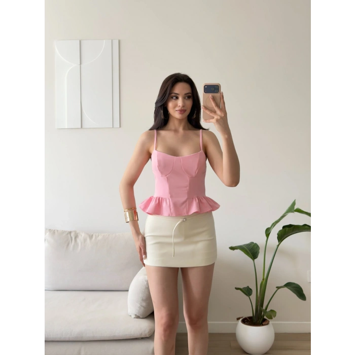 Volanlı Askılı Premium Büstiyer - PEMBE