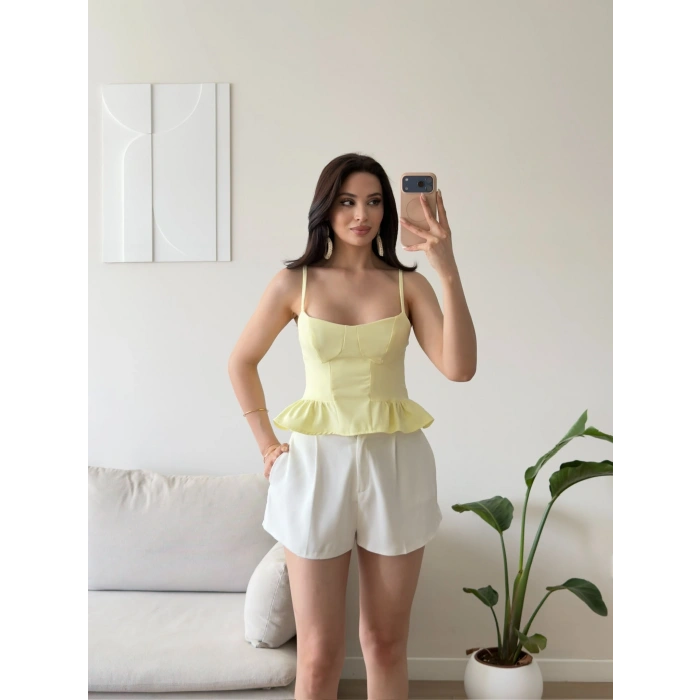 Volanlı Askılı Premium Büstiyer - SARI