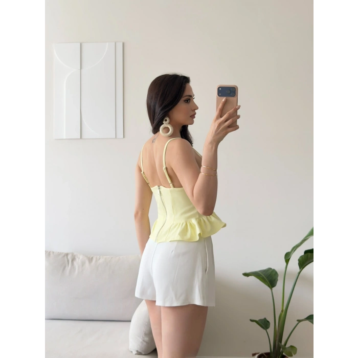 Volanlı Askılı Premium Büstiyer - SARI