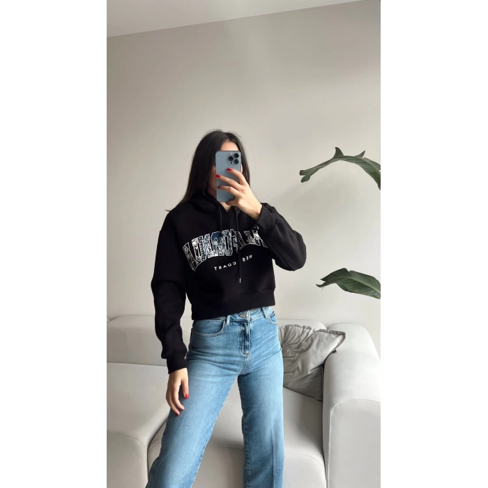 West Coast Crop Sweatshirt-SİYAH